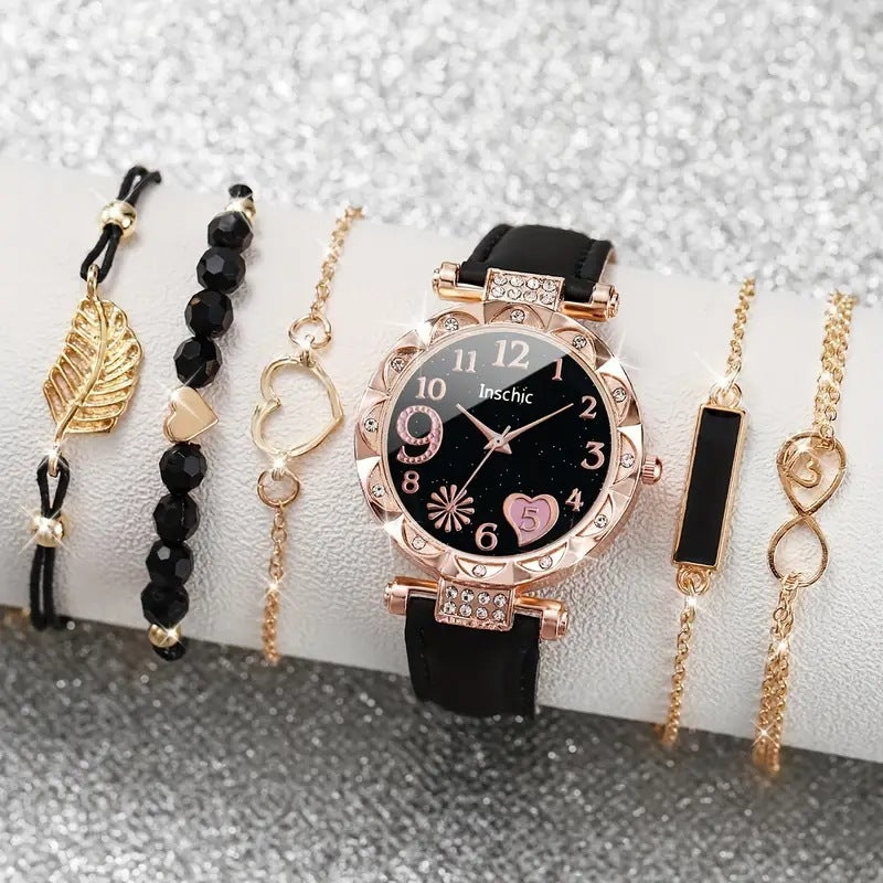 Reloj de cuarzo con correa y esfera de diamantes para mujer, pulsera de cuentas