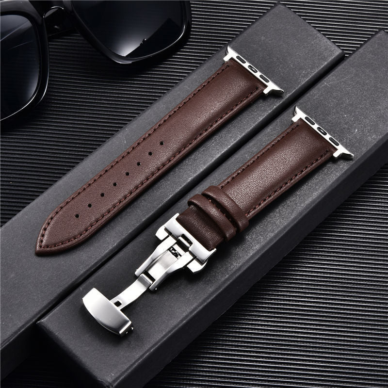 Compatible with Apple, Strap Watch First Layer Leather Butterfly Buckle Strap Iwatch6se