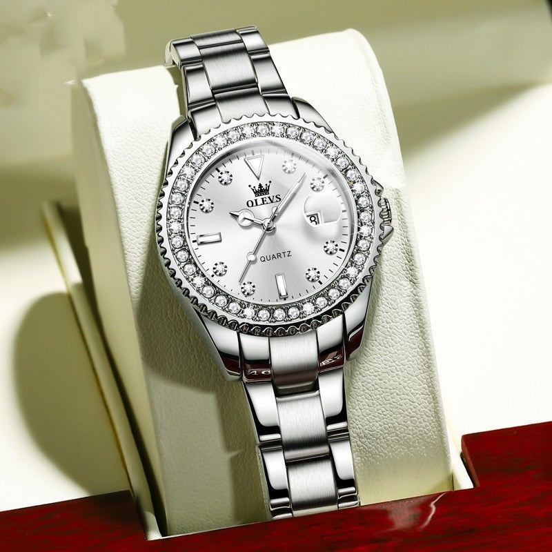 Reloj de acero inoxidable para mujer con cuarzo y diamantes