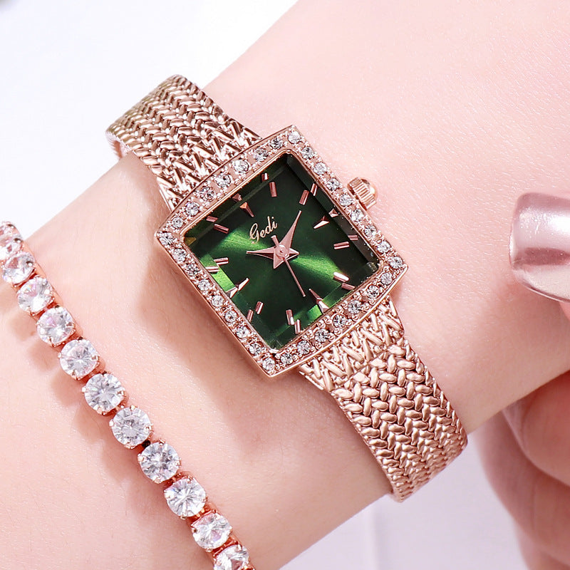 Mesh Belt Retro Square Ladies Diamond Watch