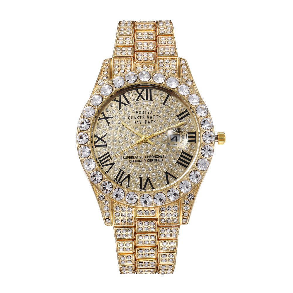 Full Diamond Surface Roman Scale Steel Watch