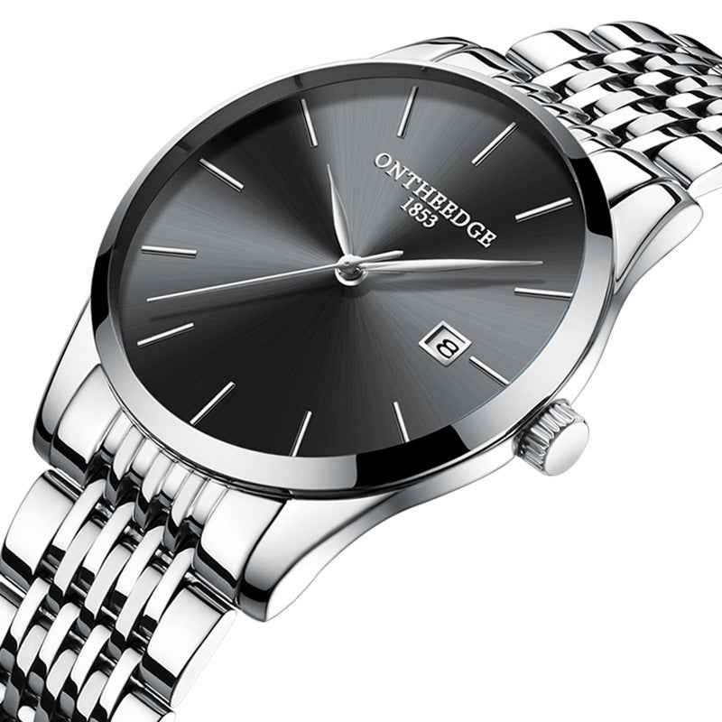 Slim Men's Stainless Steel Band Quartz Watch Calendar