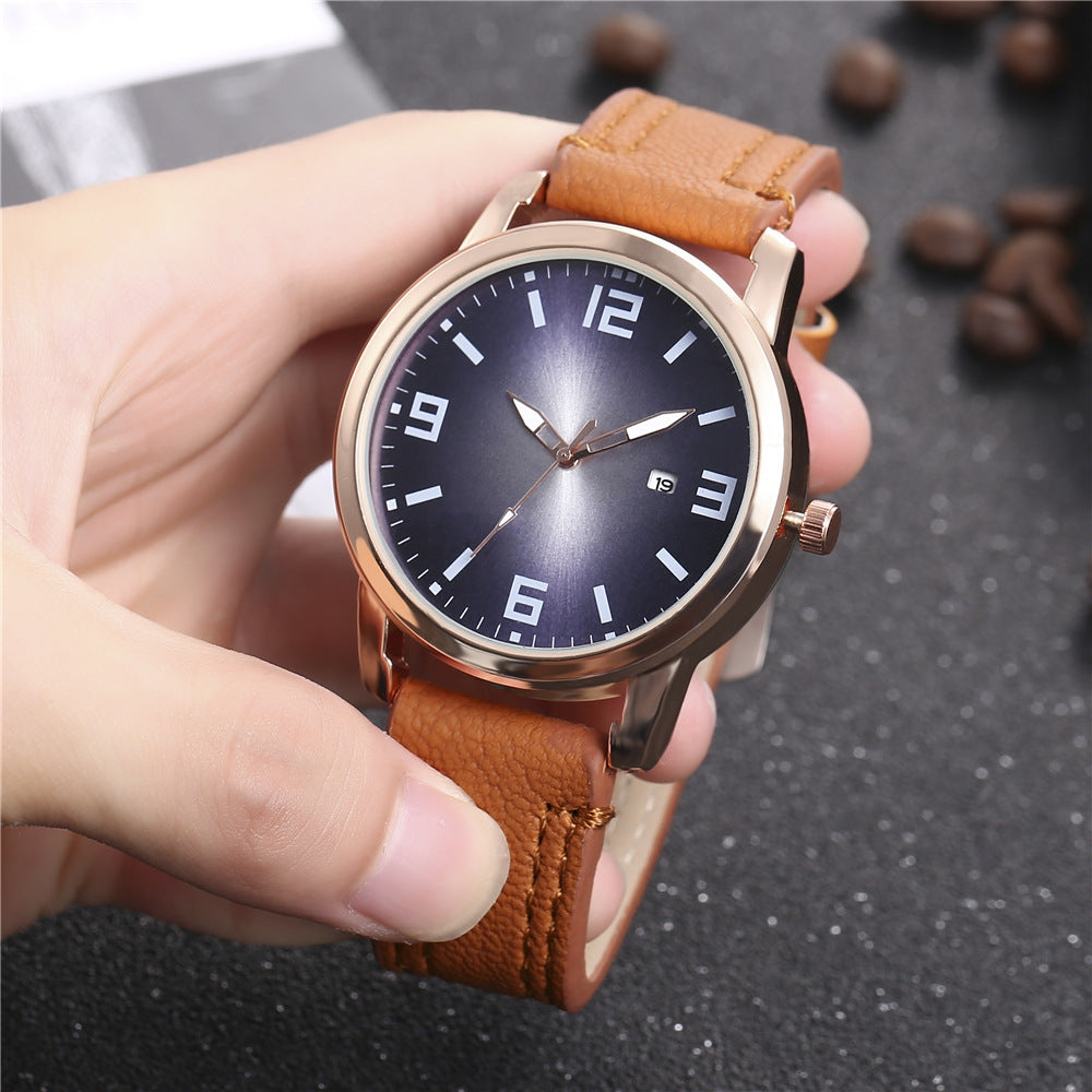 Men's calendar leisure Pu with Watch