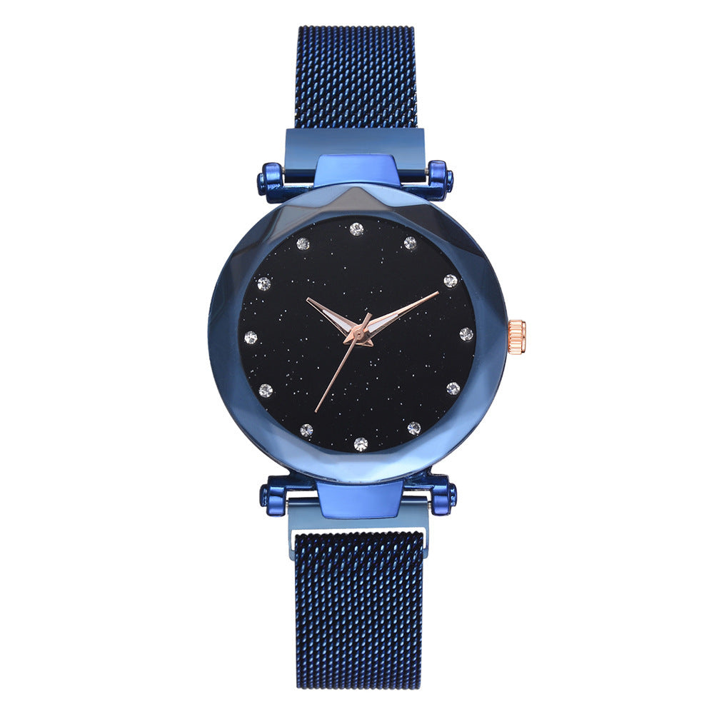 Conjunto de relojes de lujo para mujer, pulsera y hebilla magnética elegante a la moda, conjunto de reloj con cielo estrellado para mujer