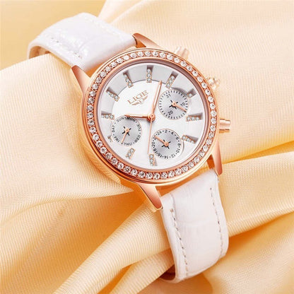 Reloj de mujer impermeable multifuncional con diamantes de imitación