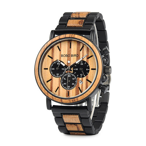 BOBO BIRD Relojes de madera para hombre, reloj masculino de primera marca de lujo, elegante reloj cronógrafo militar, un gran regalo para hombres OEM