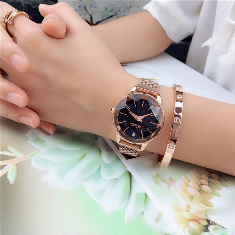 Star-cut face waterproof student watch