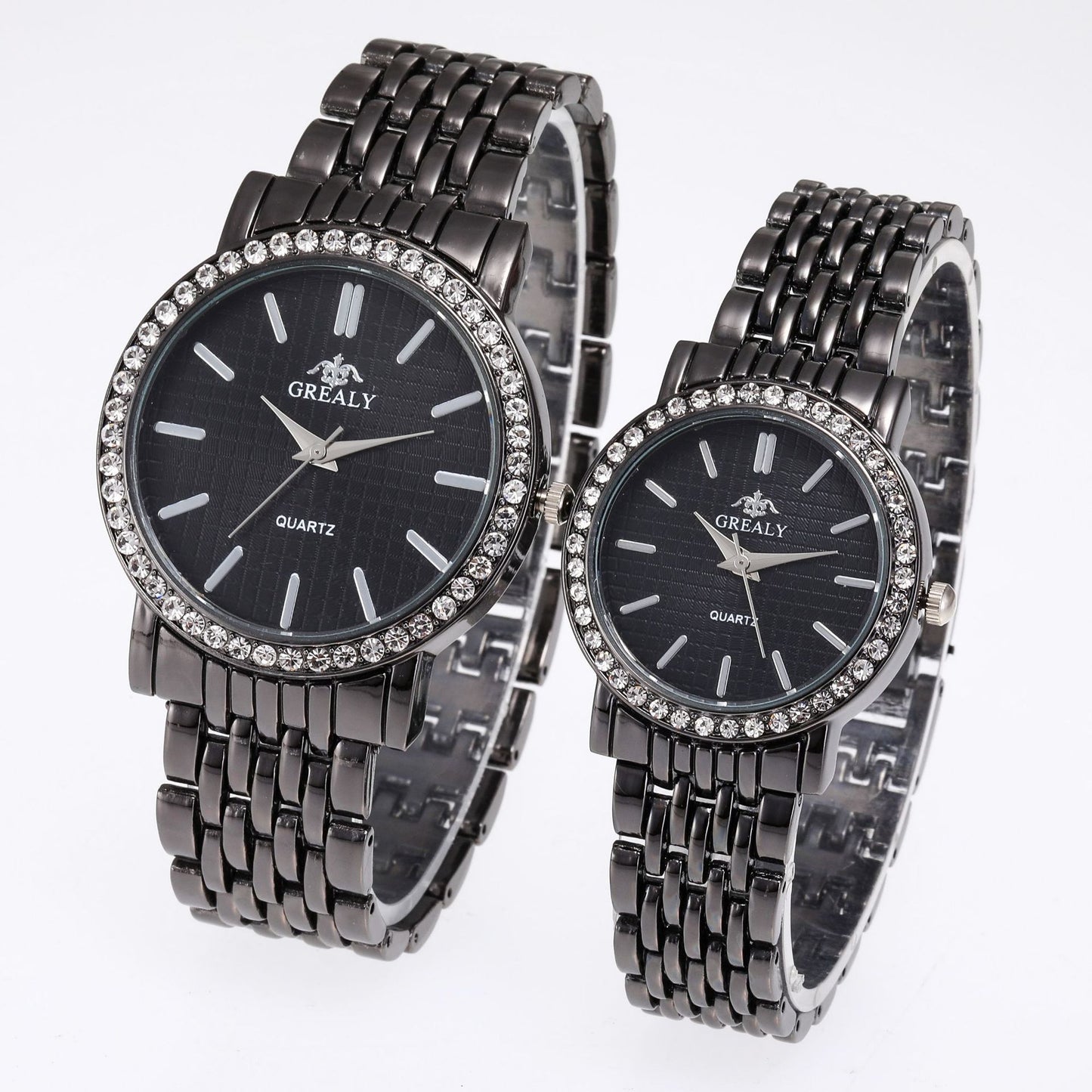 Reloj de cuarzo casual sencillo para hombre y mujer con correa de acero y diamantes