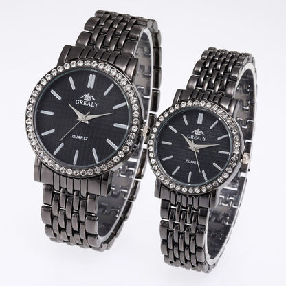 Reloj de cuarzo casual sencillo para hombre y mujer con correa de acero y diamantes