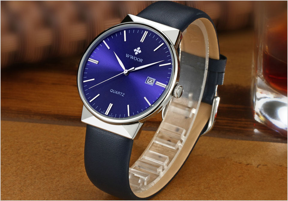 Men's leather quartz watch