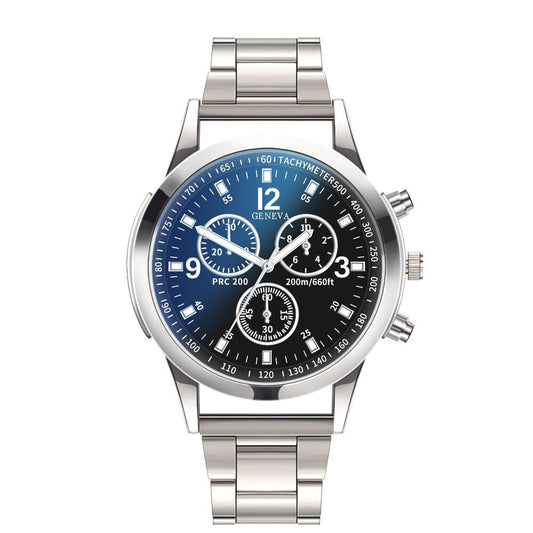 Reloj con correa de acero y cristal azul
