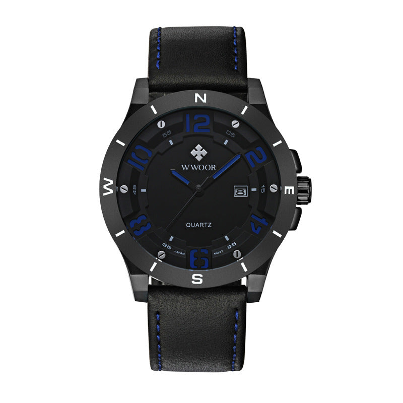 Matte Black Case Calendar Waterproof Quartz Watch