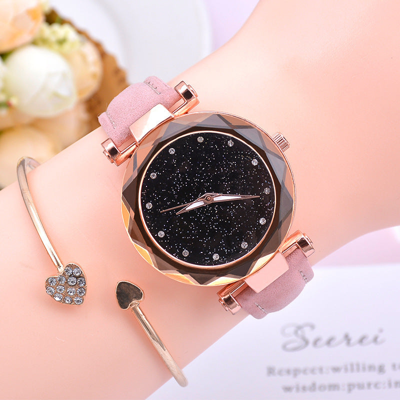 Reloj de cielo estrellado para mujer, reloj luminoso de cuarzo con cinturón