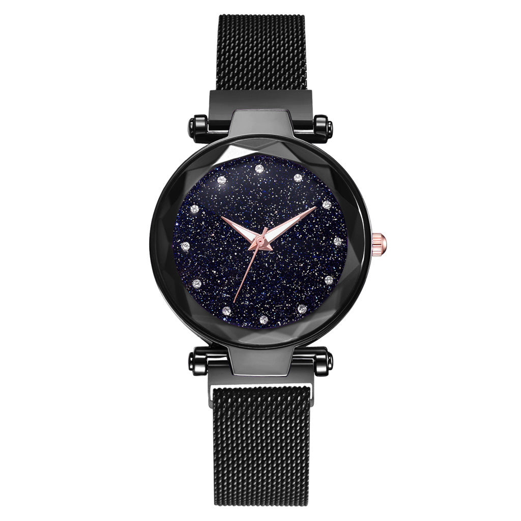 Conjunto de relojes de lujo para mujer, pulsera y hebilla magnética elegante a la moda, conjunto de reloj con cielo estrellado para mujer