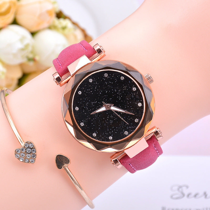 Reloj de cielo estrellado para mujer, reloj luminoso de cuarzo con cinturón