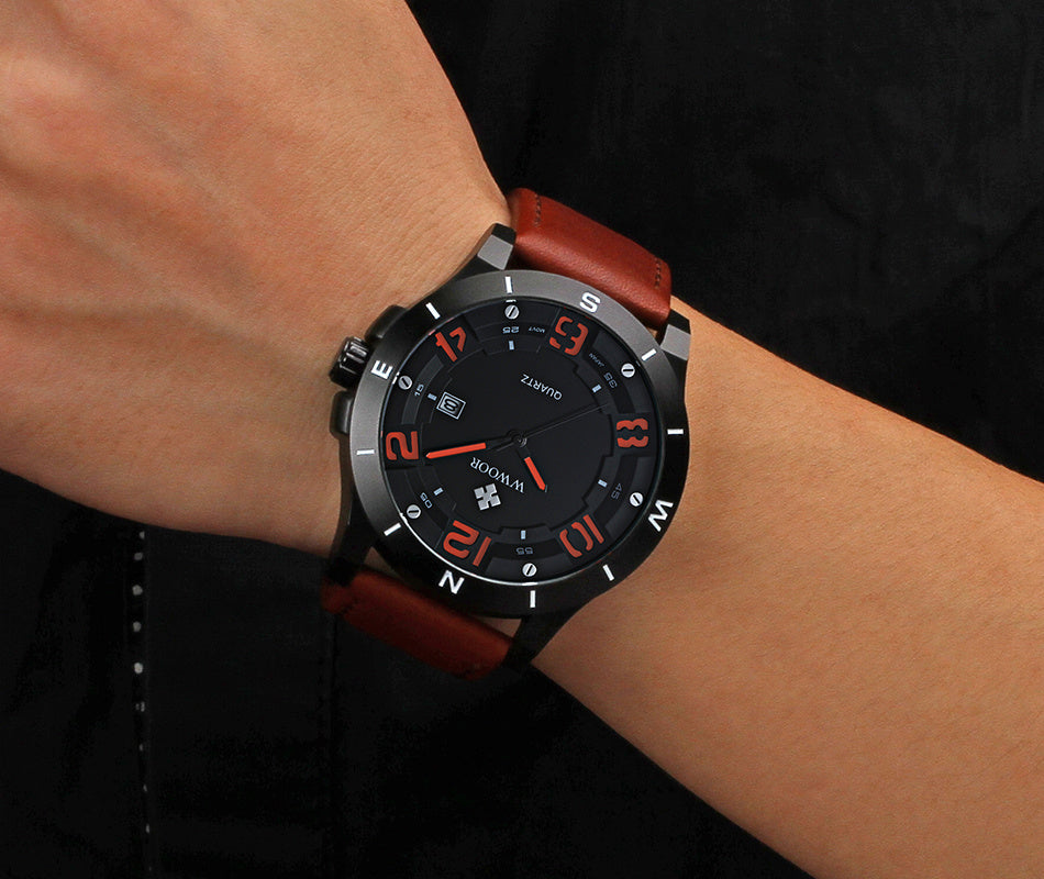 Matte Black Case Calendar Waterproof Quartz Watch