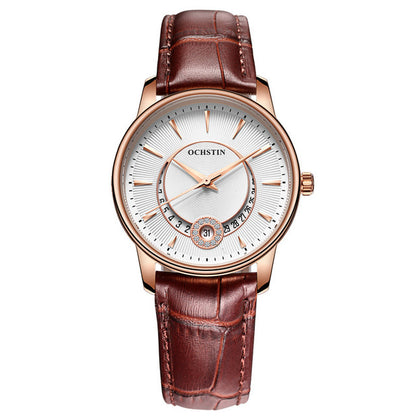 Leather waterproof quartz calendar ladies watch
