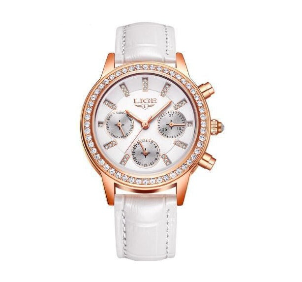 Reloj de mujer impermeable multifuncional con diamantes de imitación