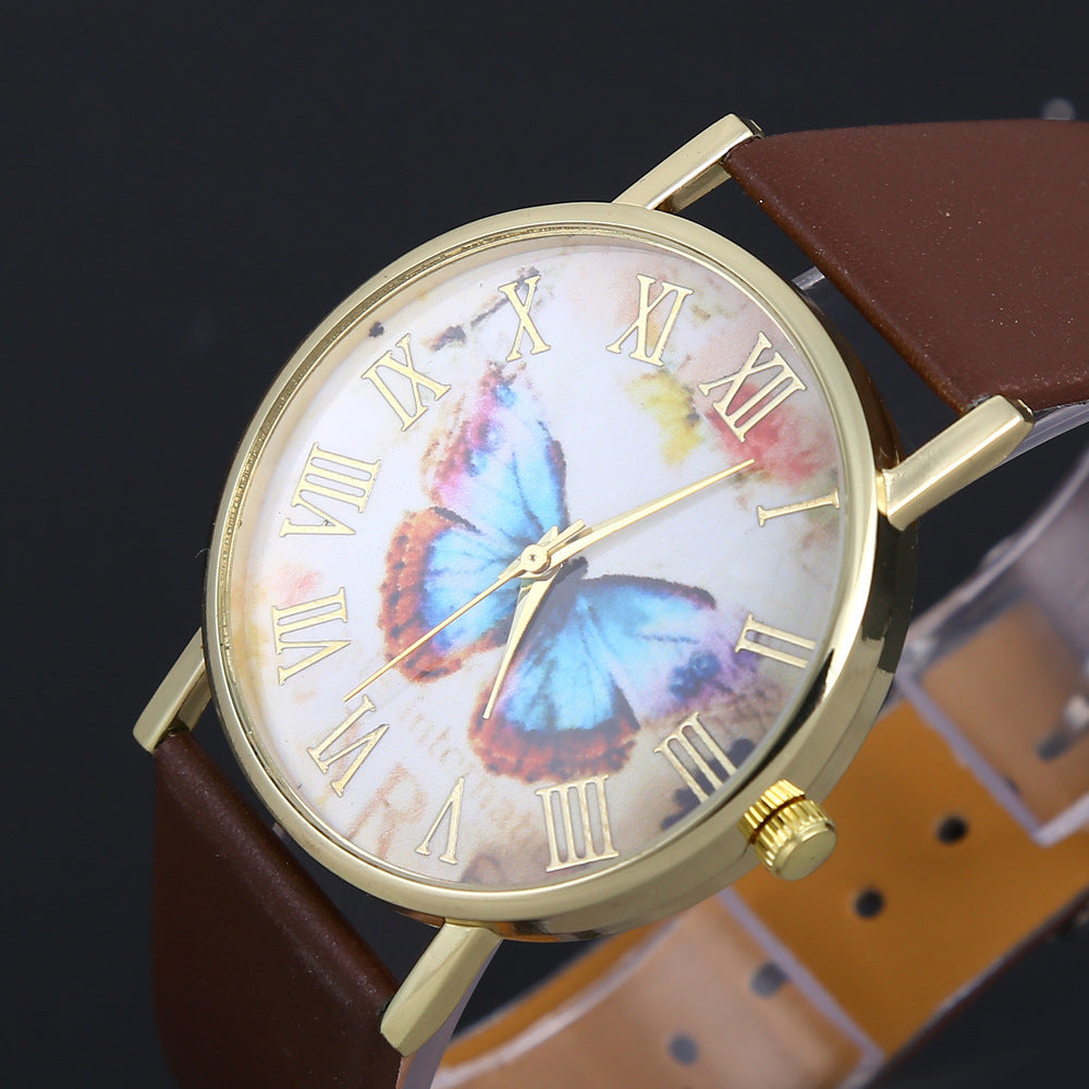 Roman scale butterfly belt watch Fashion universal gold shell watch