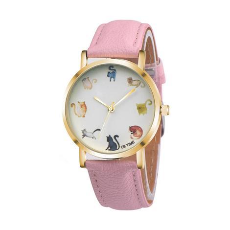 Reloj de pulsera con diseño de gato y zorro para mujer, de piel sintética, con esfera redonda, a la moda, para estudiantes 