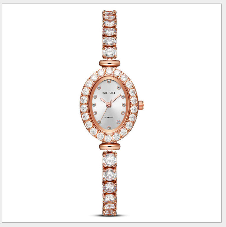 Reloj de cuarzo femenino con diamantes de lujo ligero.