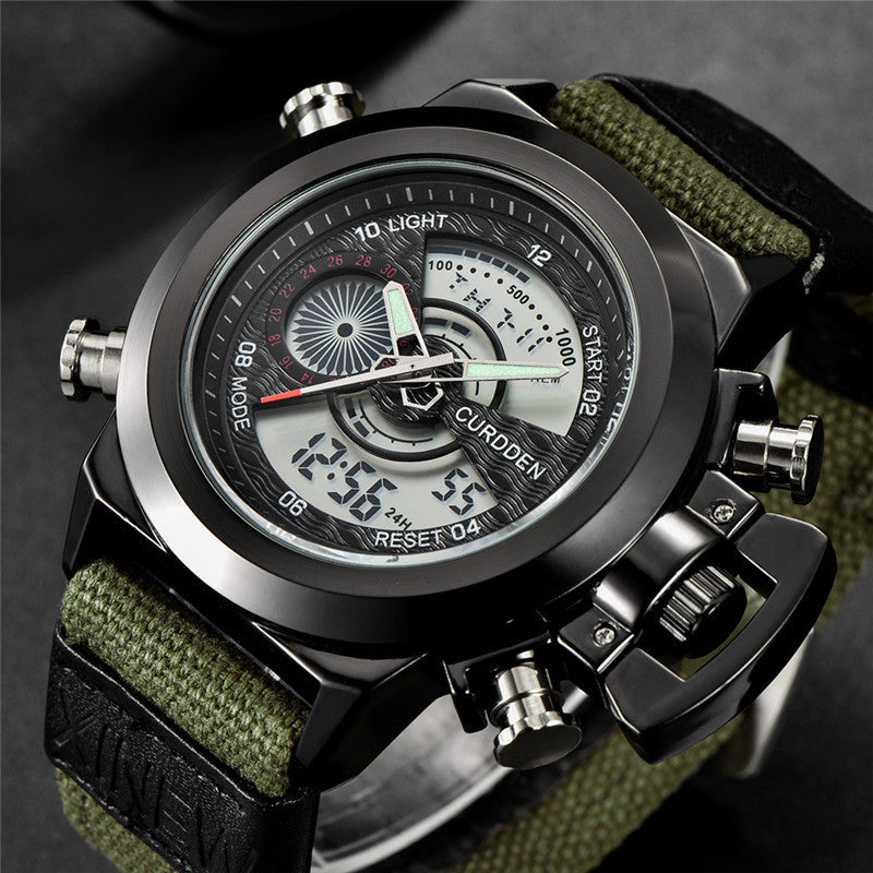 Reloj electrónico de doble pantalla con correa de nailon