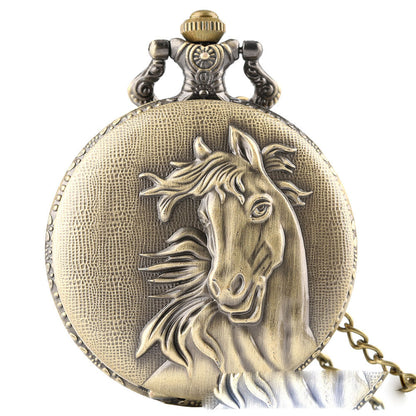 Classic Vintage Horse Pattern Quartz Large Pocket Watch