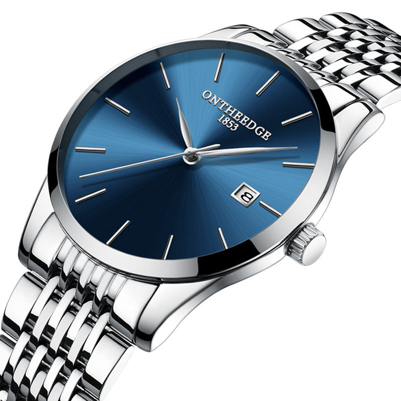 Slim Men's Stainless Steel Band Quartz Watch Calendar