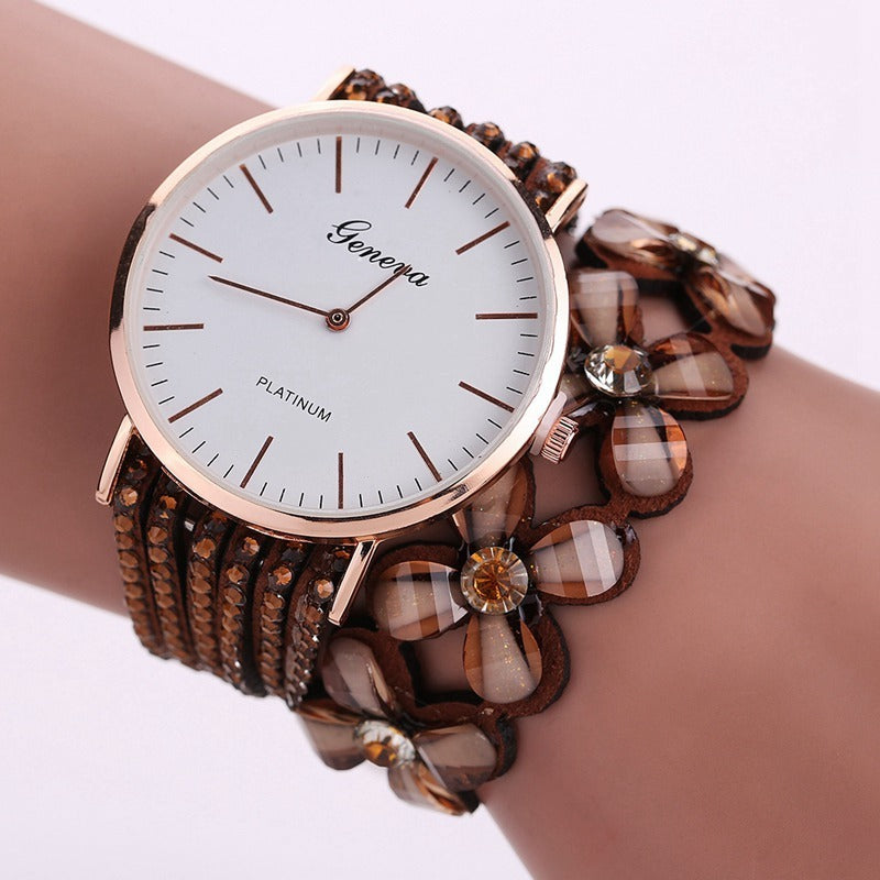 Relojes de moda con flores de Ginebra para mujer, elegante reloj de pulsera de cuarzo para mujer, reloj de pulsera con diamantes de cristal, regalo para mujer