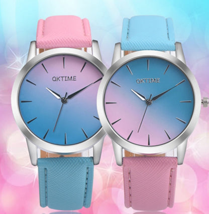 Reloj de pulsera analógico de cuarzo para mujer, diseño retro de arcoíris, estilo informal y elegante