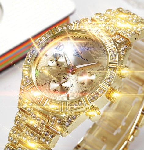 Reloj de pulsera analógico de cuarzo de cristal para mujer, reloj de pulsera de acero inoxidable de lujo de Ginebra, reloj deportivo para hombre y mujer