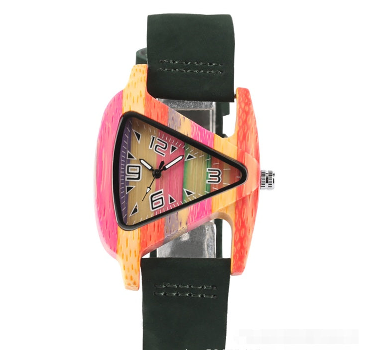 New wooden quartz watch Fashion color digital digital character triangle dial