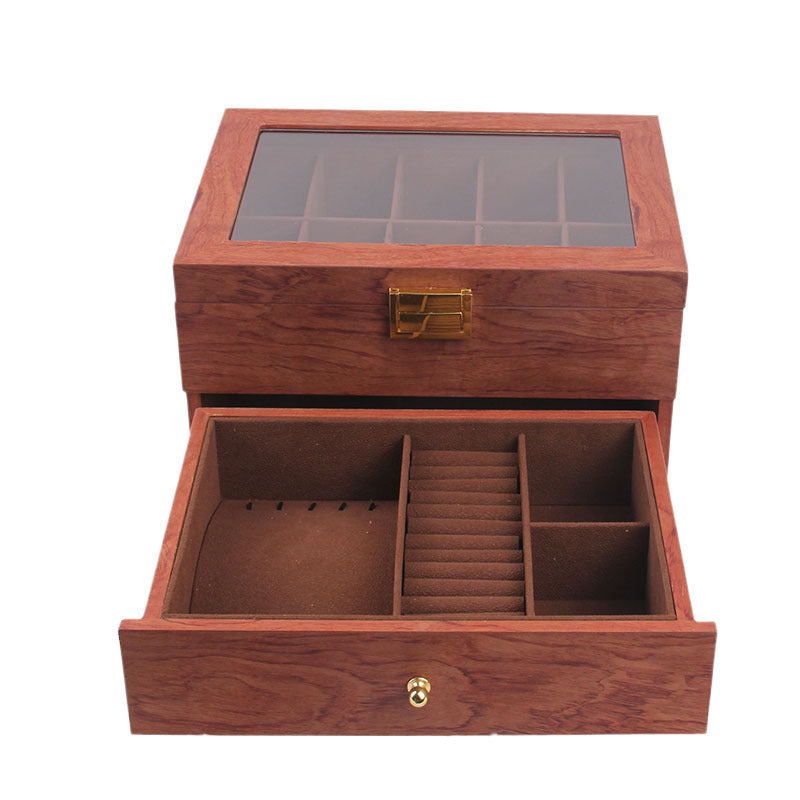 Retro solid wood double watch jewelry storage box