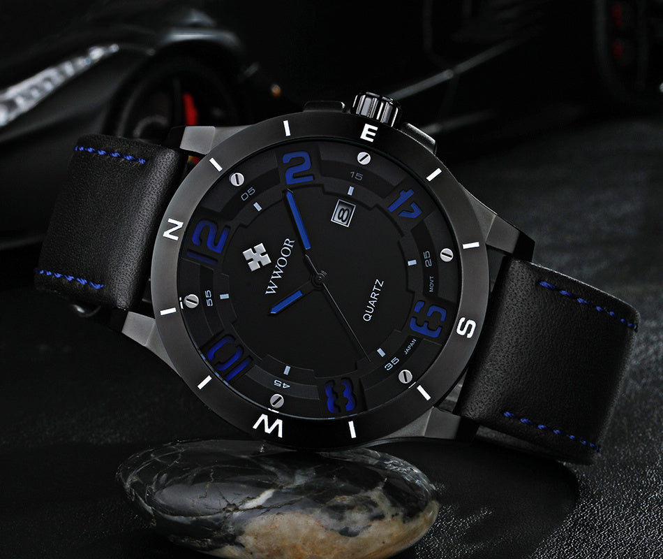 Matte Black Case Calendar Waterproof Quartz Watch