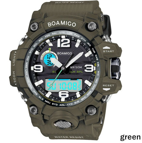 Relojes deportivos para hombre de la marca BOAMIGO, relojes de cuarzo electrónicos LED digitales analógicos con pantalla dual, reloj de natación resistente al agua hasta 50 m F5100 