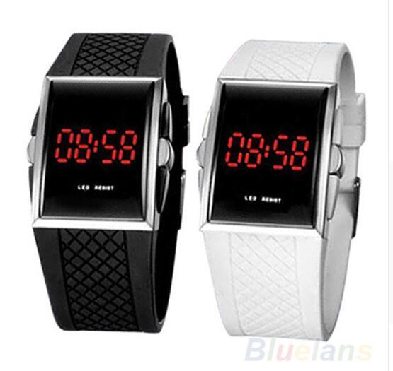 Reloj de pulsera deportivo digital LED blanco y negro unisex informal para hombre y mujer, reloj de pulsera con fecha 