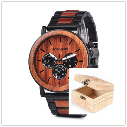 BOBO BIRD Relojes de madera para hombre, reloj masculino de primera marca de lujo, elegante reloj cronógrafo militar, un gran regalo para hombres OEM