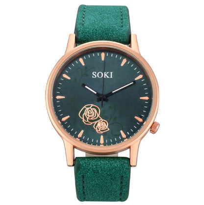 Simple temperament elegant fashion flower trend Korean student belt big dial watch