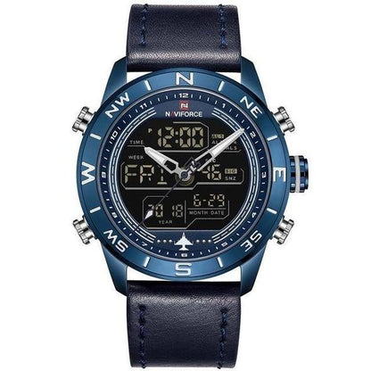 NAVIFORCE 9144 Reloj deportivo de moda dorado para hombre, reloj analógico digital LED para hombre, reloj de cuarzo de cuero militar del ejército, reloj masculino