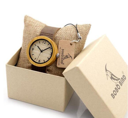 RELOJ DE MADERA HECHO A MANO DE BAMBÚ PARA SEÑORA BOBO BIRD