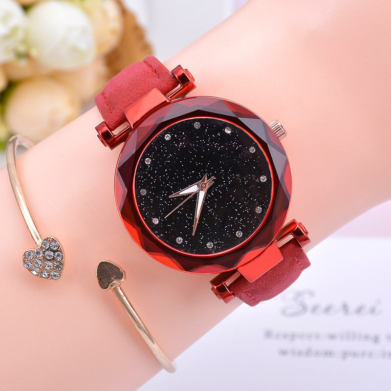 Reloj de cielo estrellado para mujer, reloj luminoso de cuarzo con cinturón