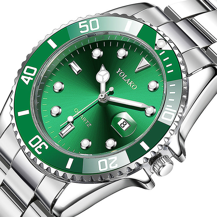 YOLAKO Relojes para hombre Nuevo reloj de negocios de lujo para hombre Calendario Esfera verde Reloj de moda para hombre reloj hombre zegarek meski