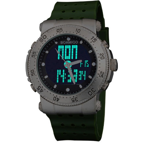 Reloj BOAMIGO, reloj deportivo resistente al agua, reloj de doble pantalla, reloj de estilo militar, reloj con correa de silicona 