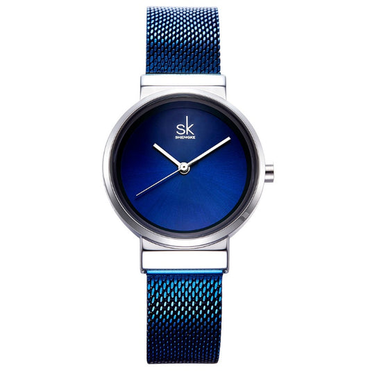 Reloj de pulsera azul Shengke para mujer, relojes de marca de lujo de acero para mujer, relojes de cuarzo para mujer, reloj femenino, reloj femenino 