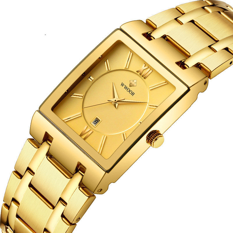 Reloj de pulsera cuadrado de acero con correa de cuarzo resistente al agua
