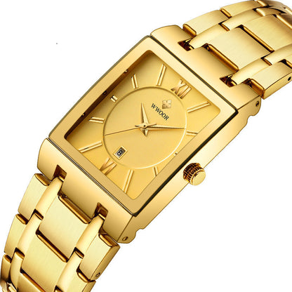 Reloj de pulsera cuadrado de acero con correa de cuarzo resistente al agua