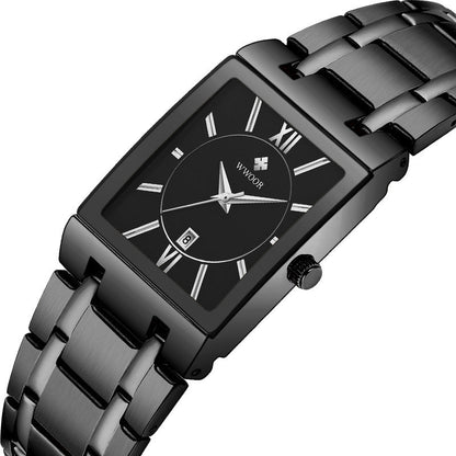Reloj de pulsera cuadrado de acero con correa de cuarzo resistente al agua
