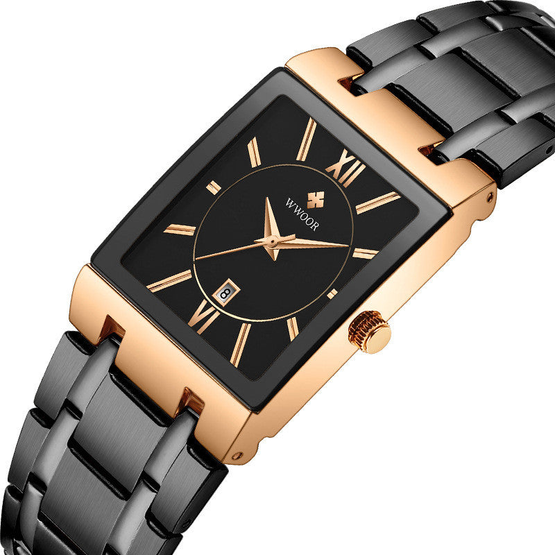 Reloj de pulsera cuadrado de acero con correa de cuarzo resistente al agua
