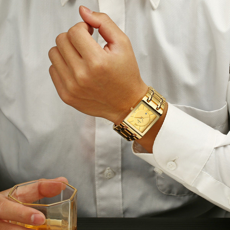 Reloj de pulsera cuadrado de acero con correa de cuarzo resistente al agua