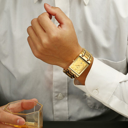 Reloj de pulsera cuadrado de acero con correa de cuarzo resistente al agua